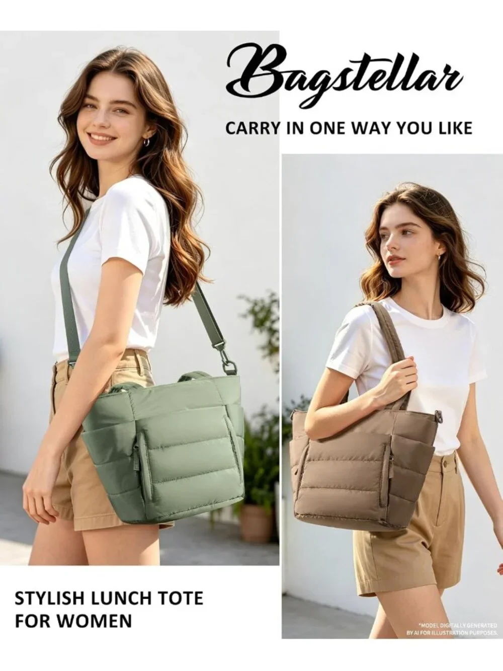 Stylish Insulated Lunch Tote Bag for Women - Puffy Cooler Lunch Box